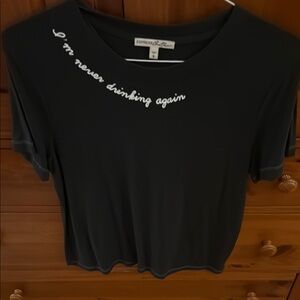 Express Black Short Sleeve Tee with White Detail.  I’m never drinking again.